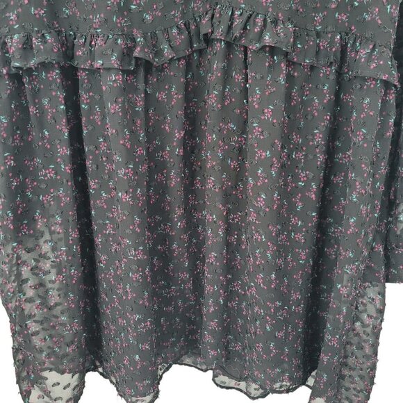 Zara Black Swiss Dot Mini Dress Womens Floral Large Ruffled Long Sleeve Witchy - Picture 6 of 12